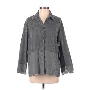 Piazza Sempione Striped Button-Down Shirt Black & White Cotton Size 40 US 10